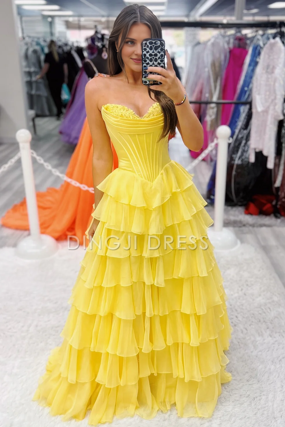 DingJiDress Lovely A-Line Sweetheart Long Tiered with Slit Fashion Prom Dress