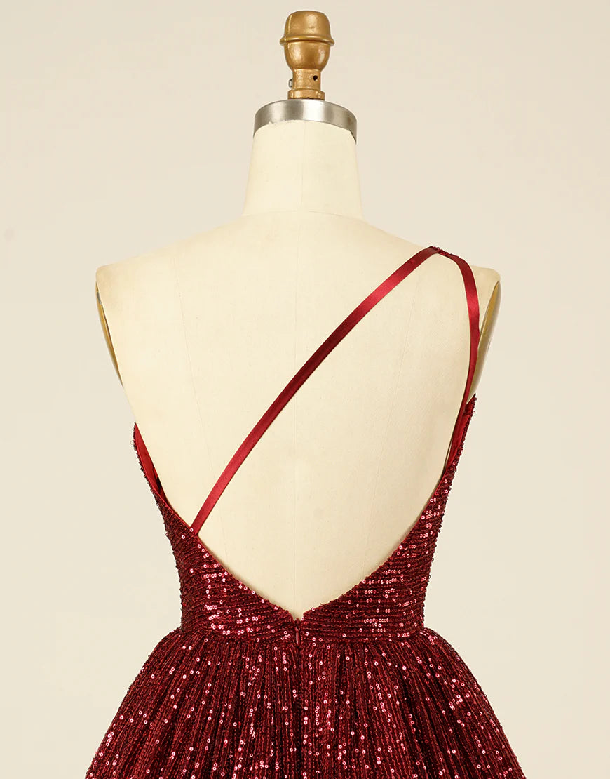 Blue short shoulder sequined back to school dress