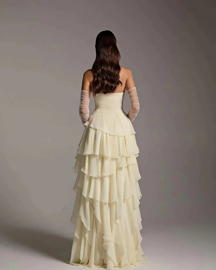 Charming Strapless Sleeveless Ruffles Long Prom Dress With
