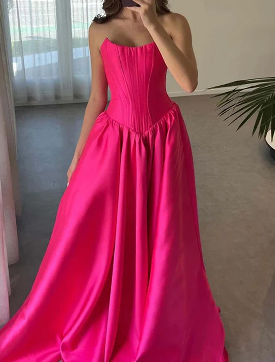 A-Line Hot Pink Prom Drop Waist Dresses Elegant Corset Dress Formal Evening Party Floor Length Sleeveless Off Shoulder Satin with Ruched