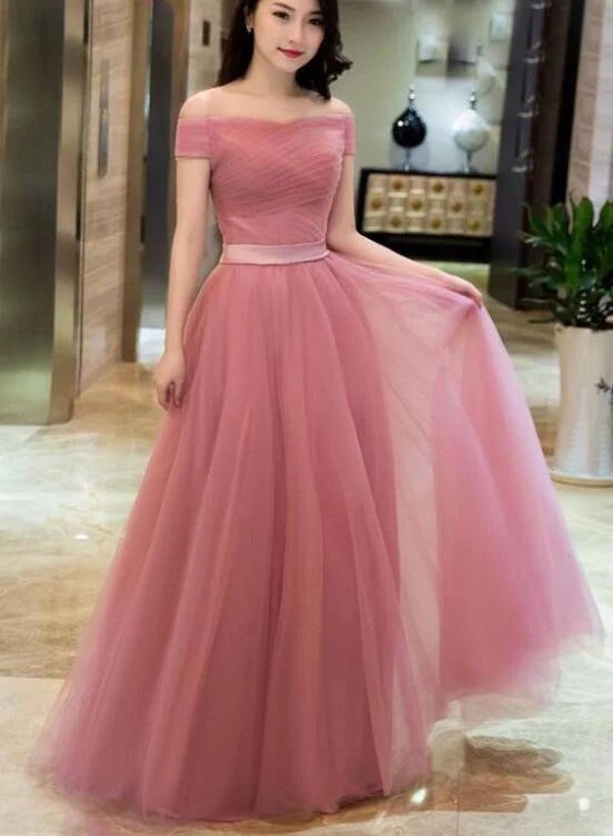 Dusty Pink GownsLong Formal DressesLace-up Prom Dresses