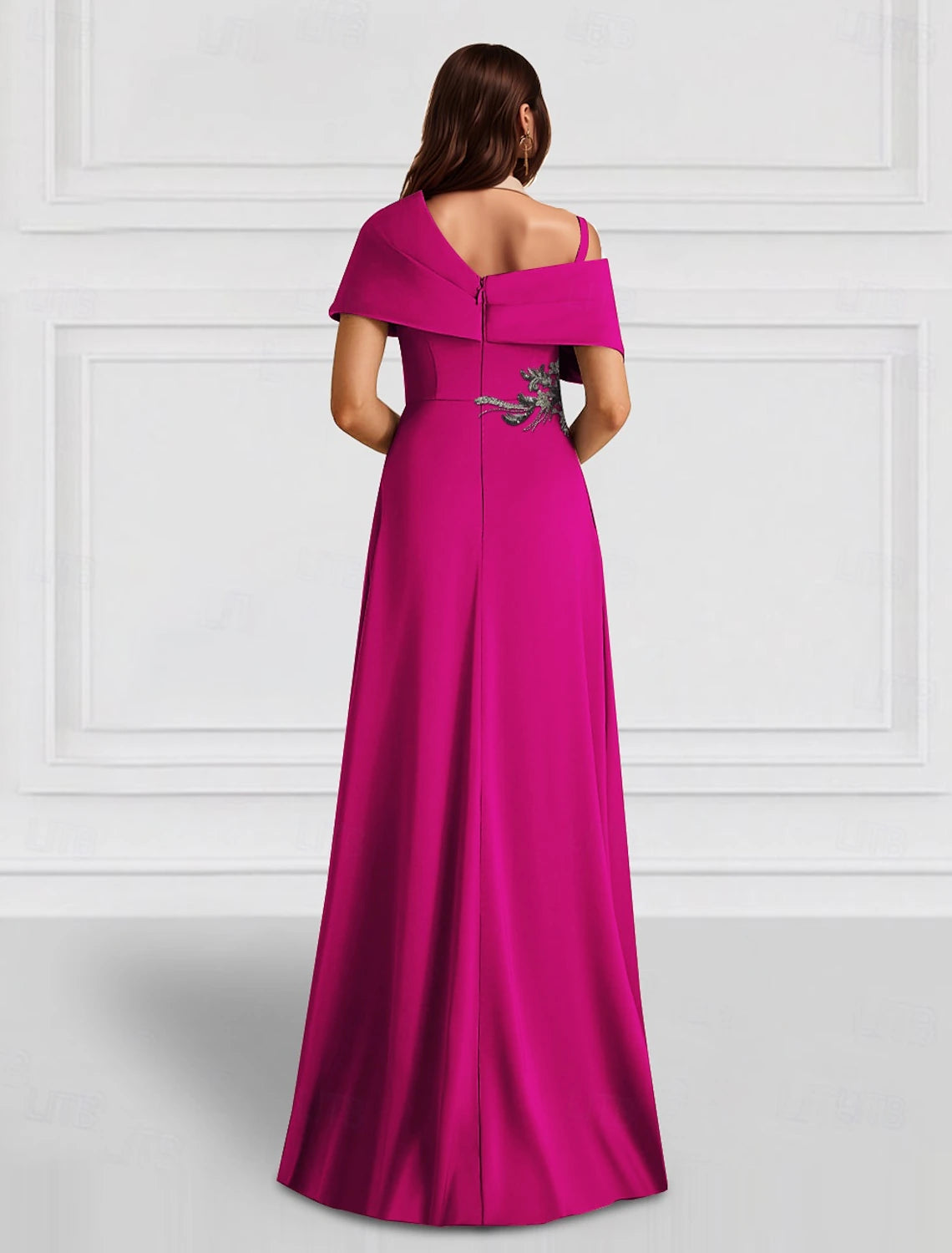 A-Line Evening Gown Elegant Dress Formal Wedding Guest Floor Length Sleeveless One Shoulder Pocket Satin with Shawl