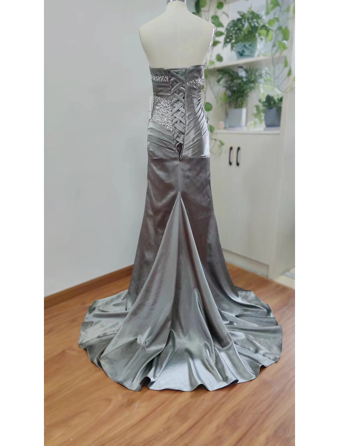 Mermaid Sequin Evening Gown Elegant Dress Wedding Guest Formal Evening Sweep / Brush Train Sleeveless Strapless Satin with Crystals Masquerade Dress dress to impress