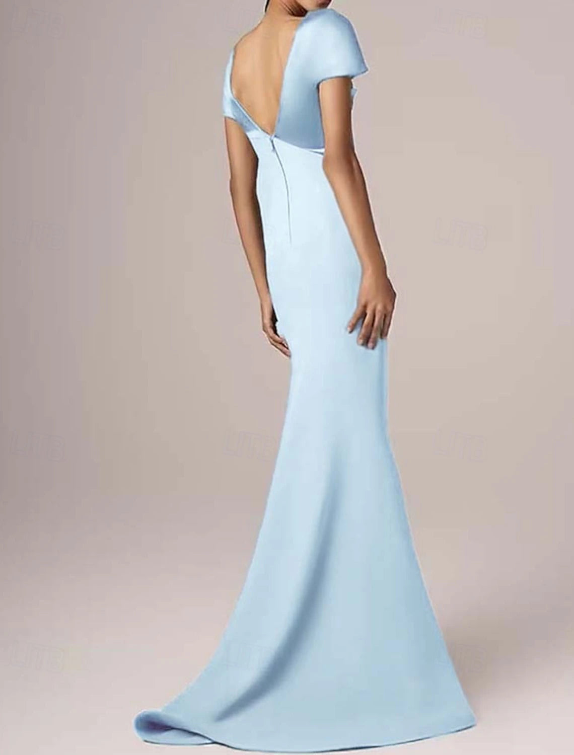 Mermaid / Trumpet Evening Gown Elegant Dress Formal Evening Party Floor Length Short Sleeve Crew Neck Belt / Sash Satin with Pleats