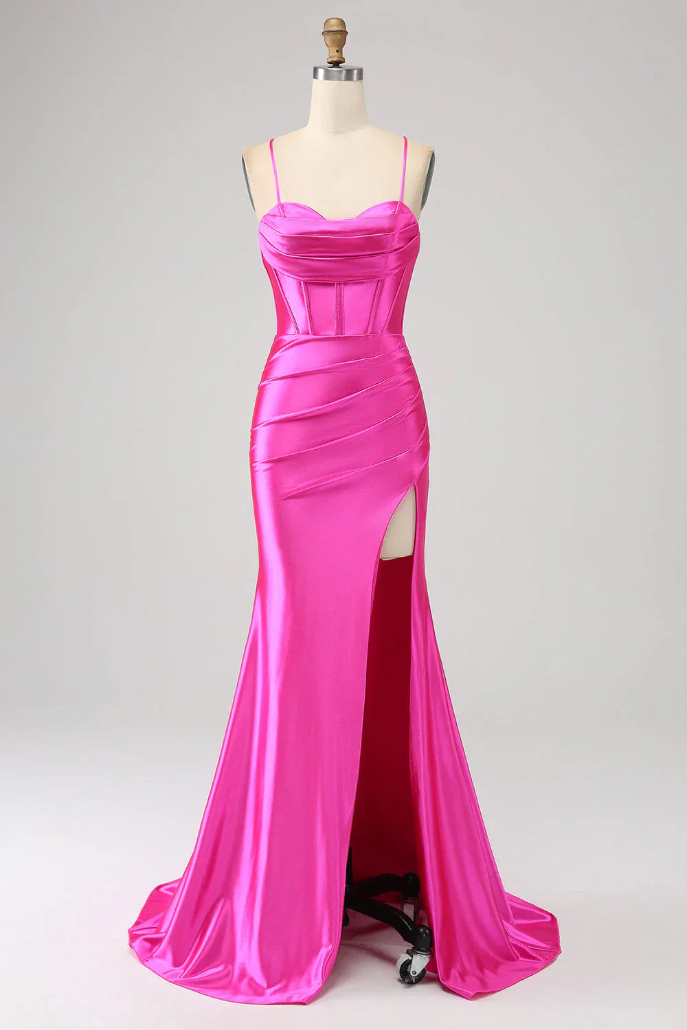 DingJiDress Stunning Red Mermaid Spaghetti Straps Corset Prom Dress with Split Front