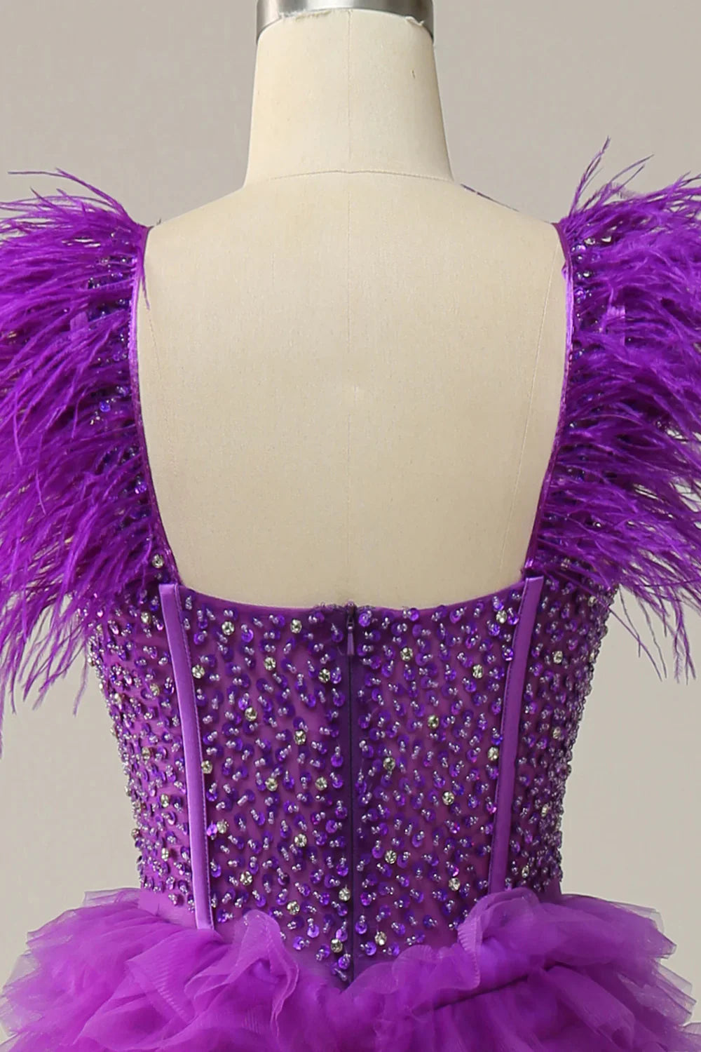 DingJiDress A Line Sweetheart Purple Long Prom Dress with Beading Feathers