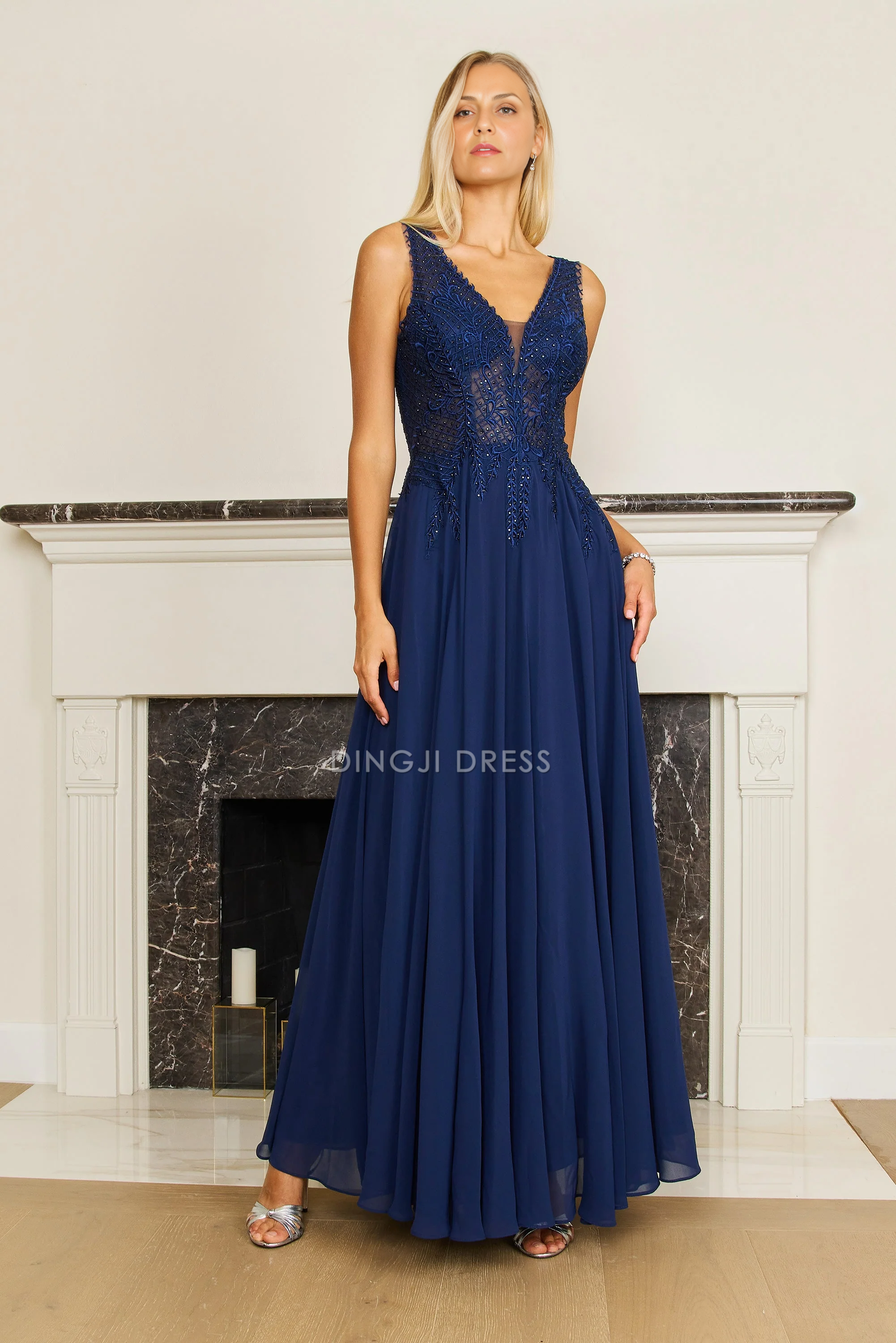DingJiDress Evening Dress Elegant A Line V Neck Charming Long Mother Of The Bride Dress