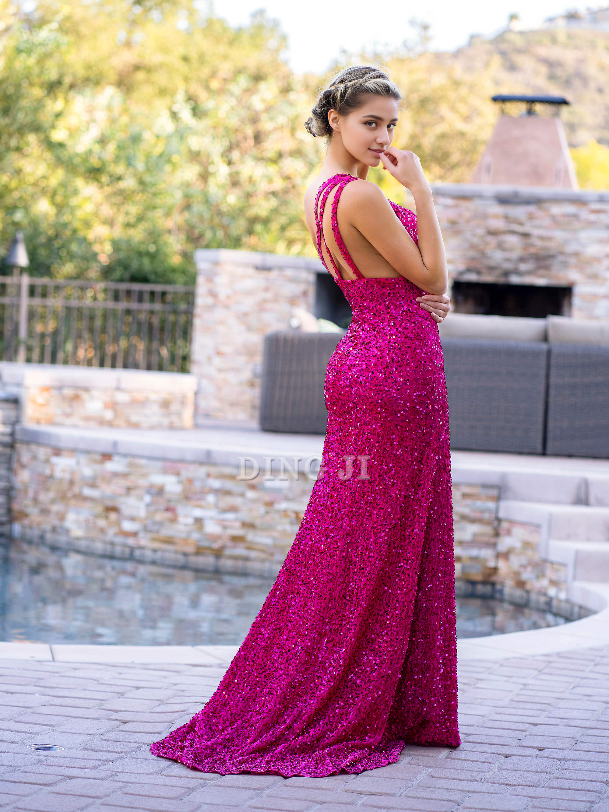 DingJiDress Sparkle Evening Dress Mermaid One Shoulder Sequin Sweep Train Prom Dress Backless Side Fork Formal Wear Dresses Wedding Guest Dresses