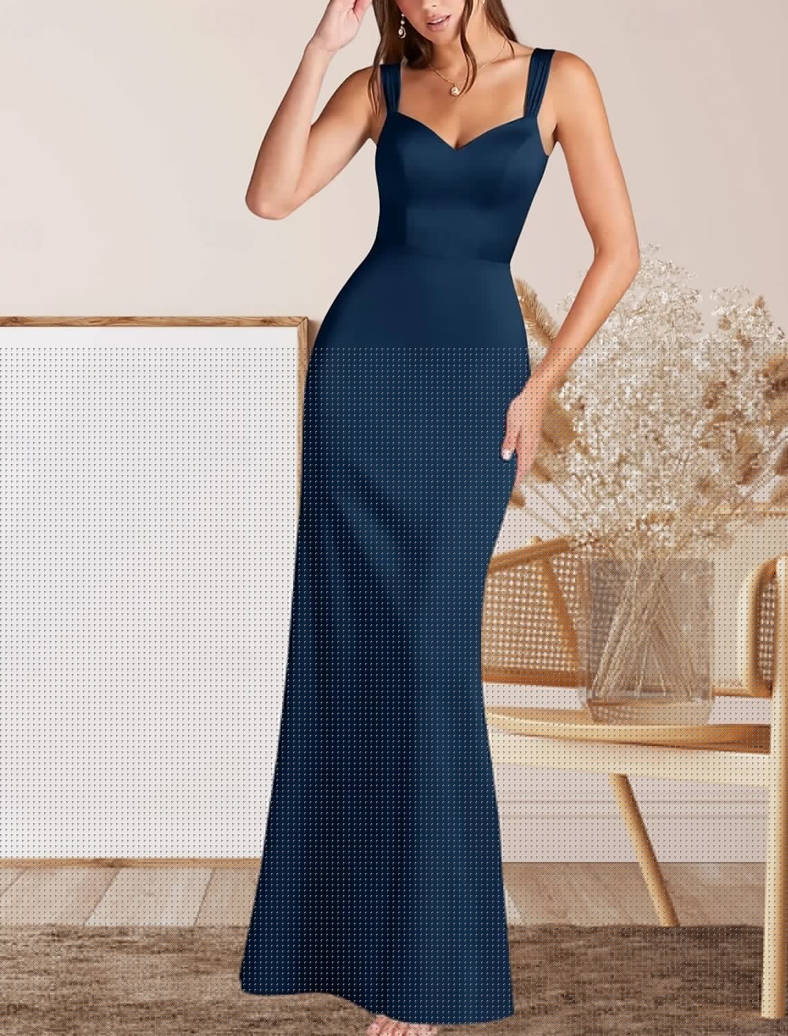 Mermaid / Trumpet Mother of the Bride Dress Wedding Guest Elegant Minimalist V Neck Floor Length Satin Sleeveless with Ruching