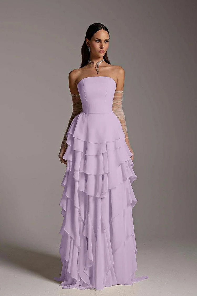 Charming Strapless Sleeveless Ruffles Long Prom Dress With