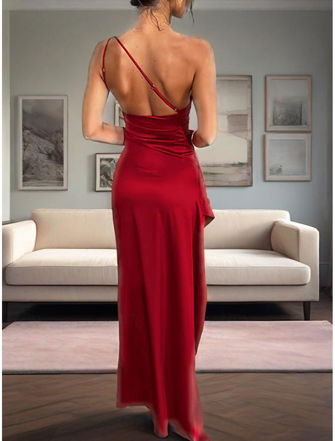 Yellow Mermaid Trumpet Party Dresses Elegant Dress Wedding Wedding Guest Floor Length Sleeveless One Shoulder Satin with Ruched Details