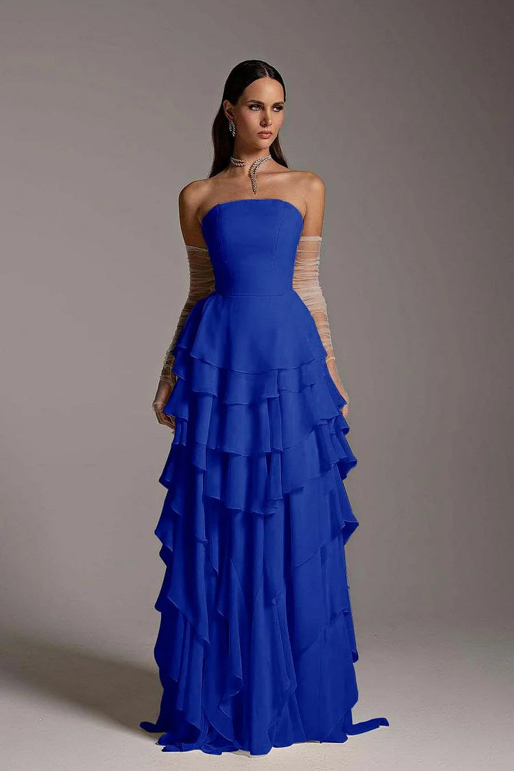 Charming Strapless Sleeveless Ruffles Long Prom Dress With