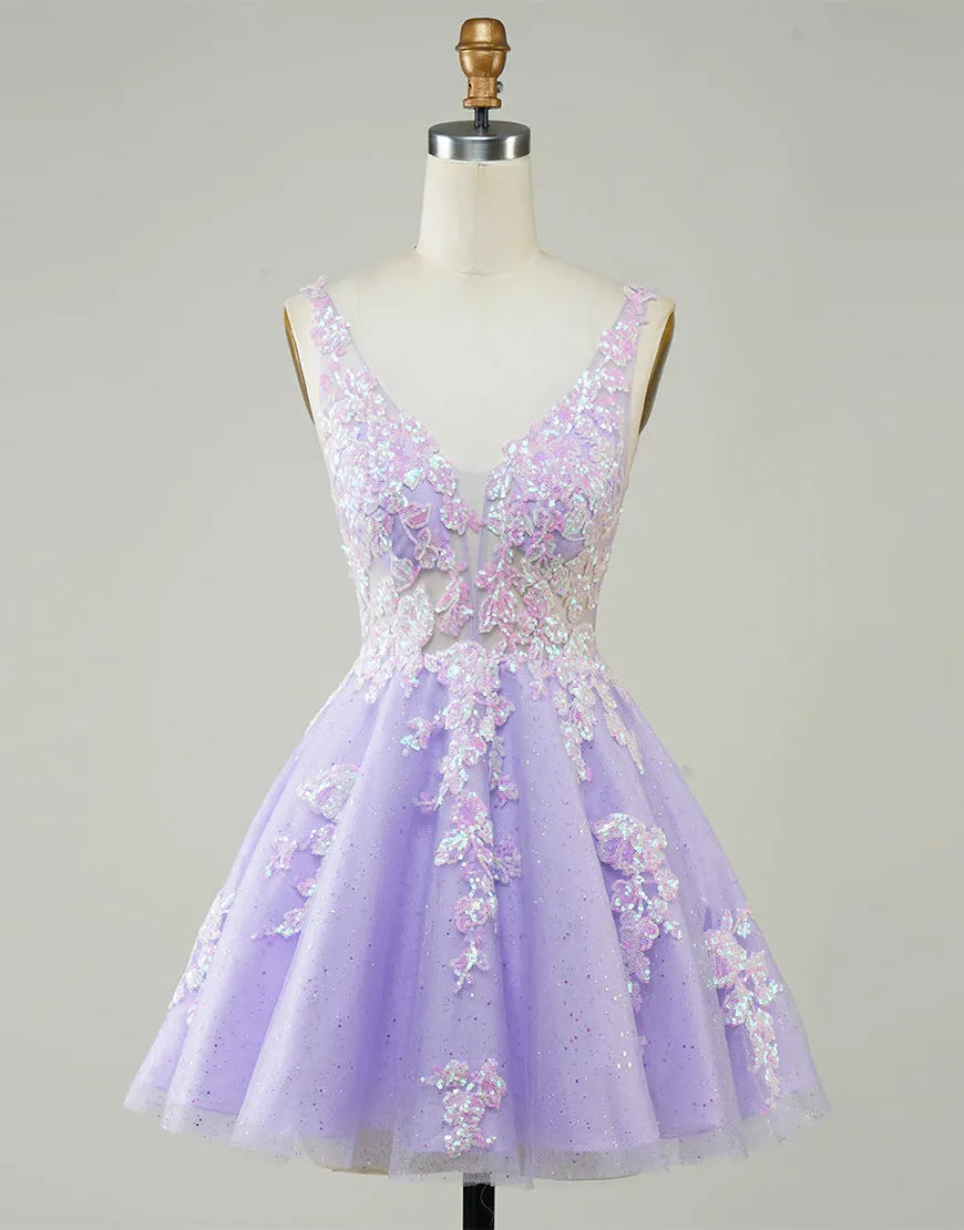 Light purple short A-line mini chiffon party dress