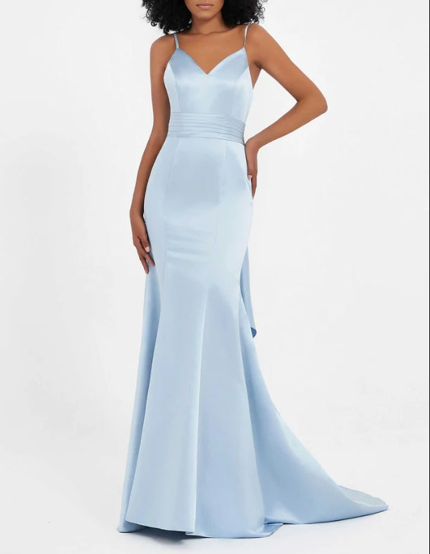 DingJiDress Evening Dress Mermaid Sweetheart Spaghetti Straps Sweep Train Satin Dress Pleated Backless Bowknot Sweep Train Exquisite Formal Dress