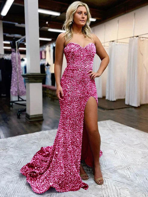 DingJiDress A-Line Sweetheart Sleeveless Long Court Train Velvet Sequin Prom Dress