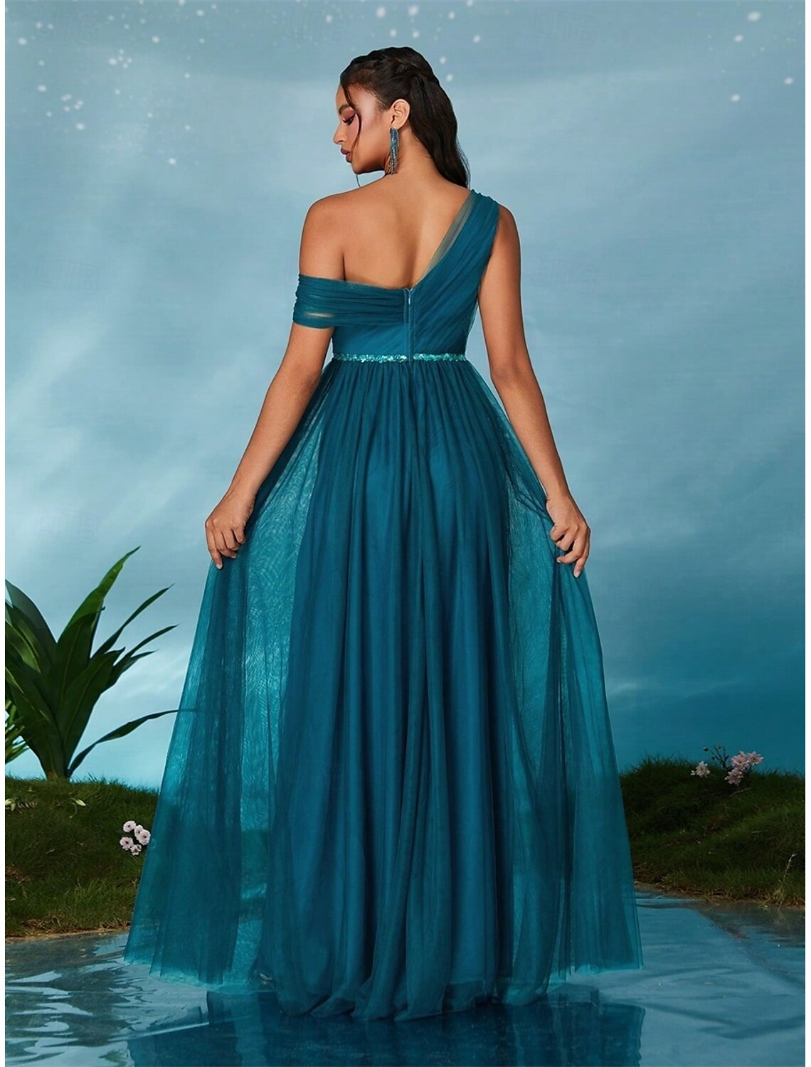 A-Line Quinceanera Dresses Party Dress Wedding Wedding Guest Floor Length Sleeveless V Neck Tulle Backless with Pleats