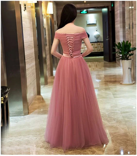 Dusty Pink GownsLong Formal DressesLace-up Prom Dresses