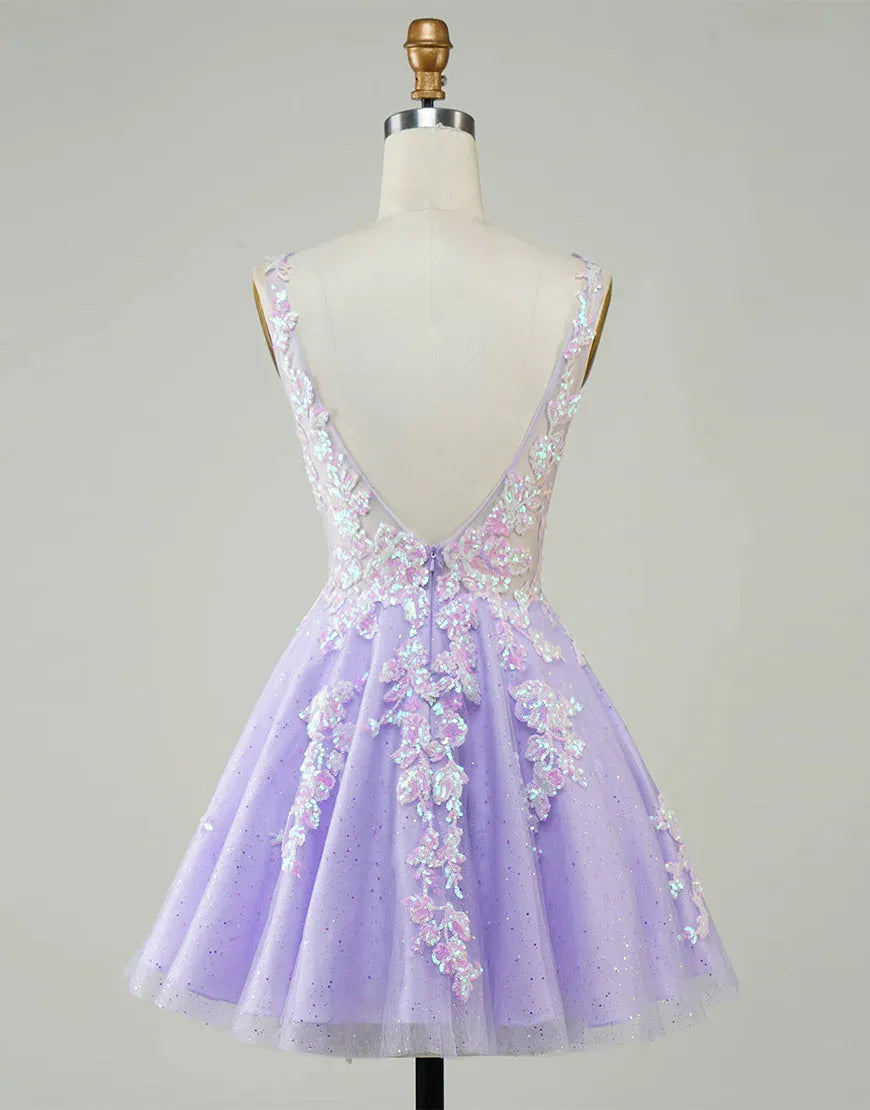 Light purple short A-line mini chiffon party dress