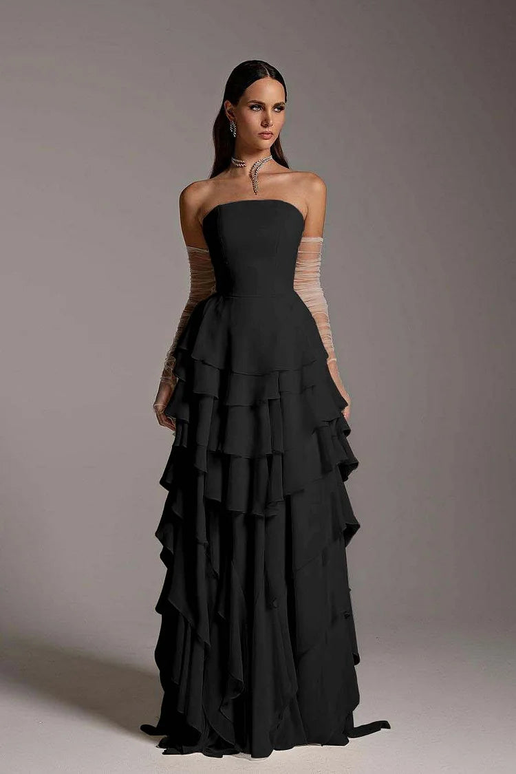 Charming Strapless Sleeveless Ruffles Long Prom Dress With