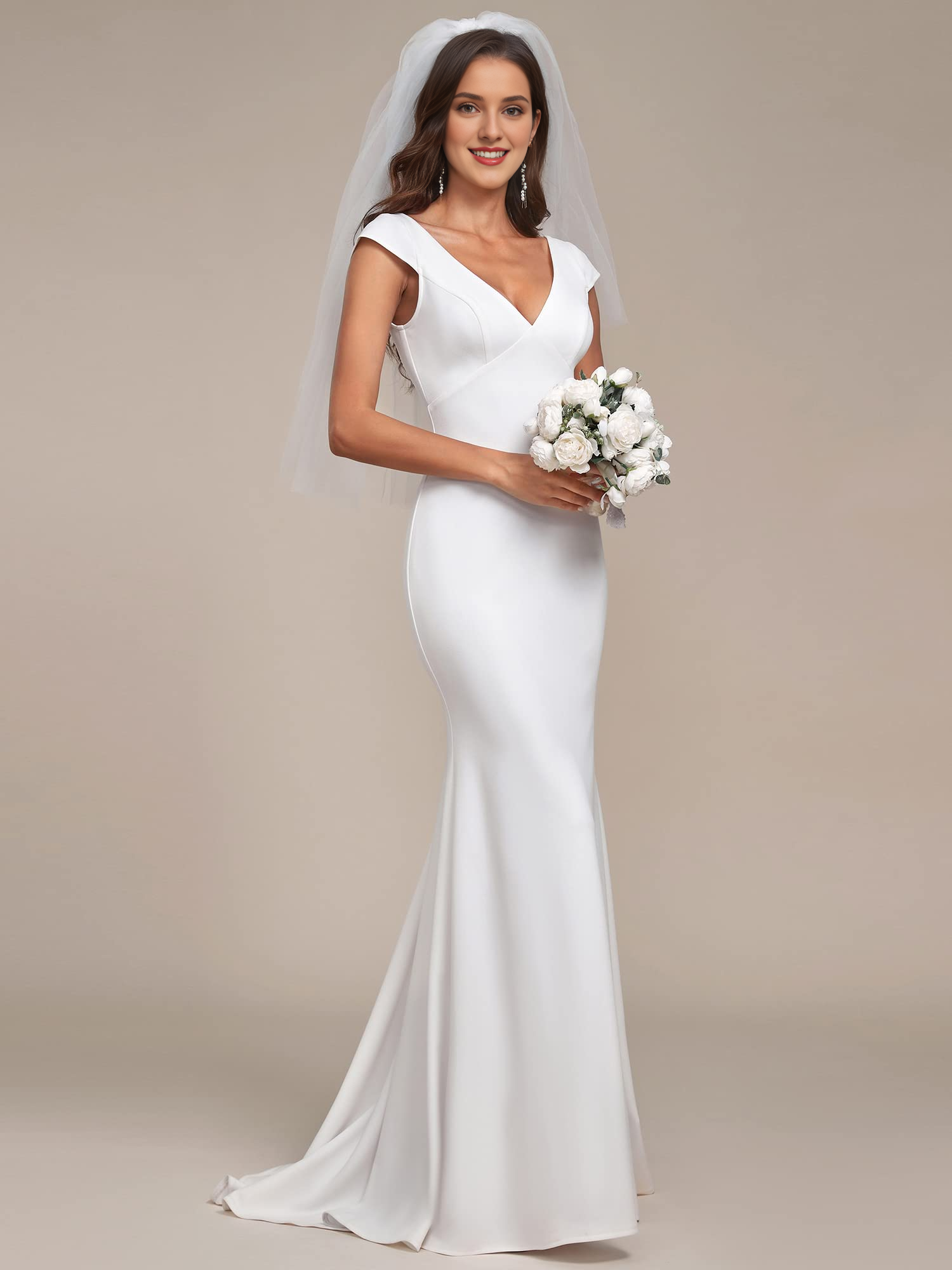 DingJiDress Wedding Dress Deep V-Neck Open Back Lace Bodycon Mermaid Maxi Formal Women's Dresses Without a veil