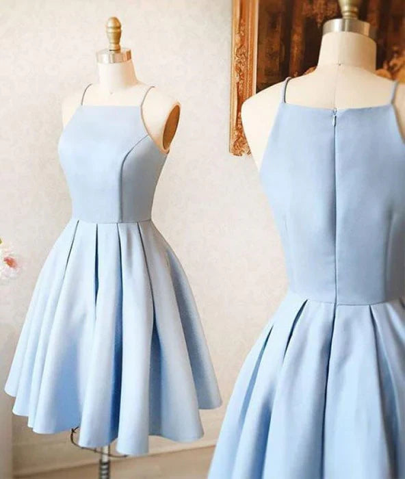DingJiDress Short Prom Dress A-Line Spaghetti Straps Sleeveless Satin Simple Best Selling Homecoming Dress