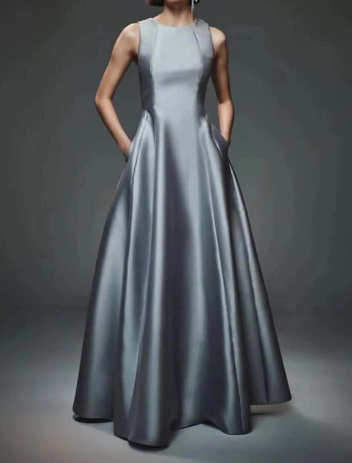 A-Line Evening Gown Party Dress Evening Party Prom Floor Length Sleeveless Crew Neck Cotton Backless with Criss Cross