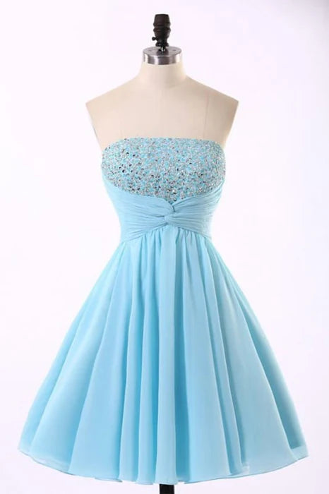 Sleeveless Blue Chiffon Beading Homecoming/Prom Dresses