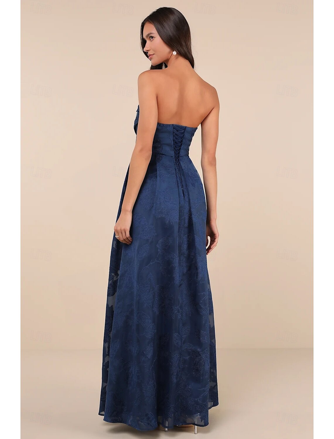 Burnt Out Floral Lace A-Line Prom Dresses Corset Dress Formal Wedding Floor Length Sleeveless Sweetheart Neck with Ruched Details and Pocket