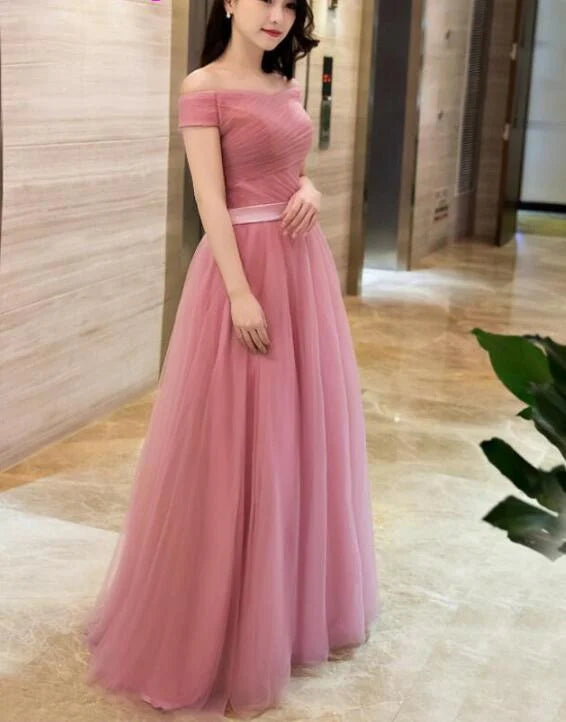 Dusty Pink GownsLong Formal DressesLace-up Prom Dresses