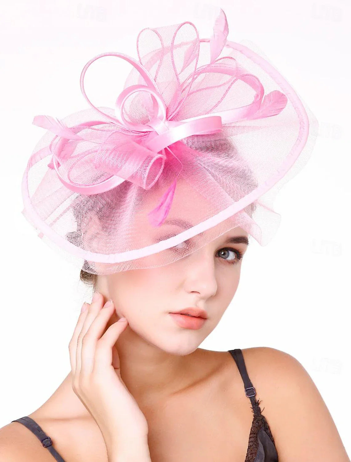 DingJiDress Fascinators Hats Headwear Hat Veil Hat Horse Race Cocktail Elegant Retro With Feather Pure Color Headpiece Headwear