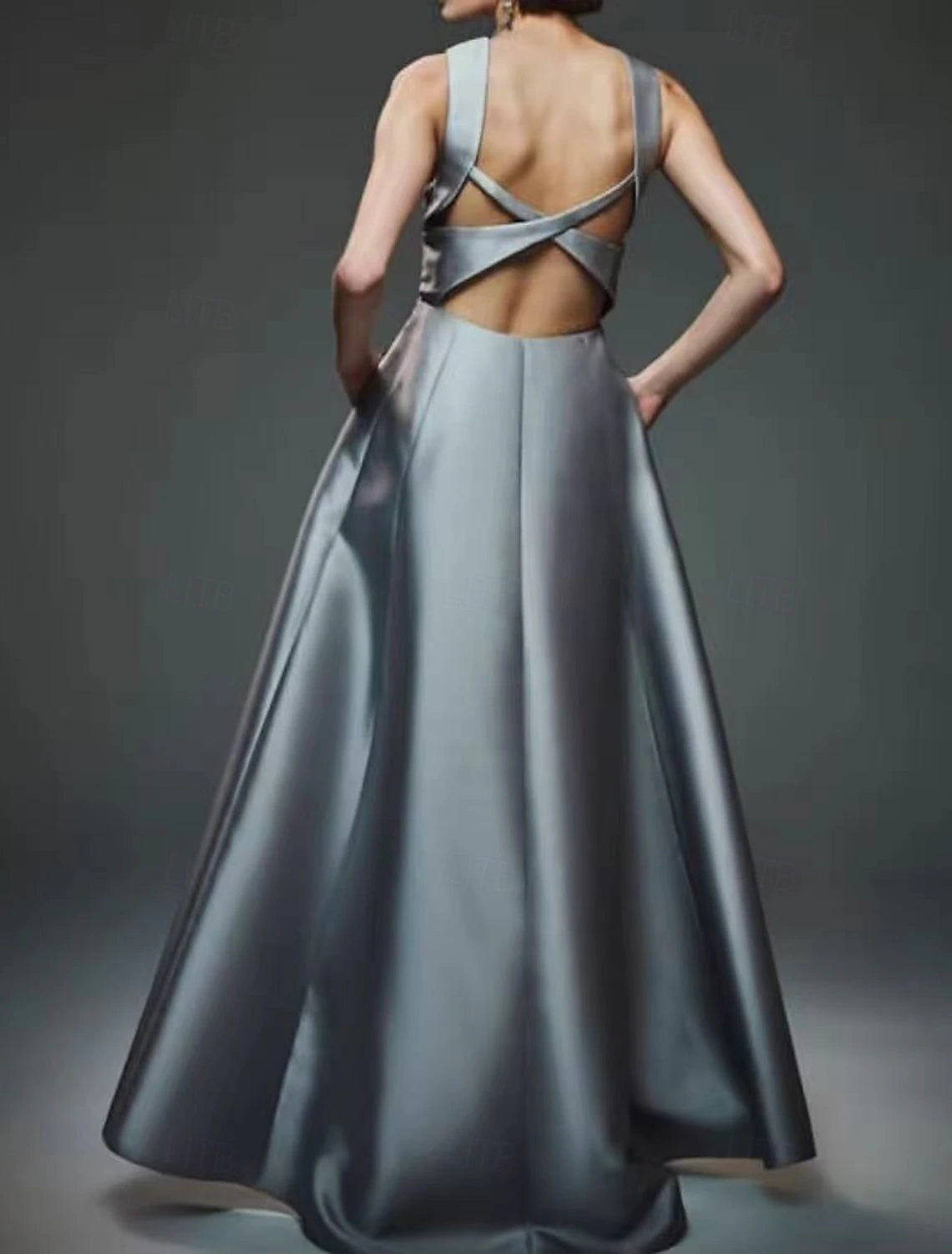 A-Line Evening Gown Party Dress Evening Party Prom Floor Length Sleeveless Crew Neck Cotton Backless with Criss Cross