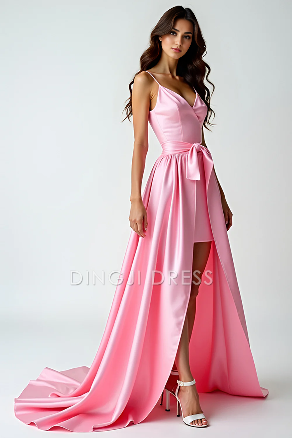 DingJiDress High Quality Dress Elegant V-Neck Spaghetti Strap Backless Asymmetrical High-Low Fashion Prom Dress