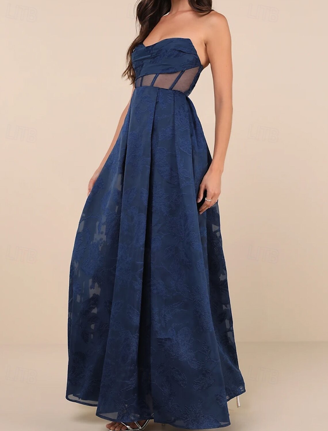 Burnt Out Floral Lace A-Line Prom Dresses Corset Dress Formal Wedding Floor Length Sleeveless Sweetheart Neck with Ruched Details and Pocket