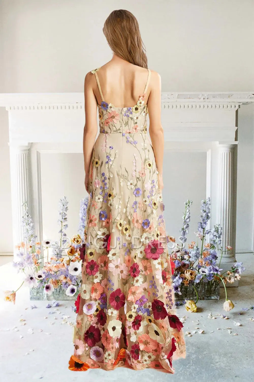 DingJiDress High Quality Dress Evening Dress Exquisite A-Line Flower Straps Floral Fantastic Long Prom Dress