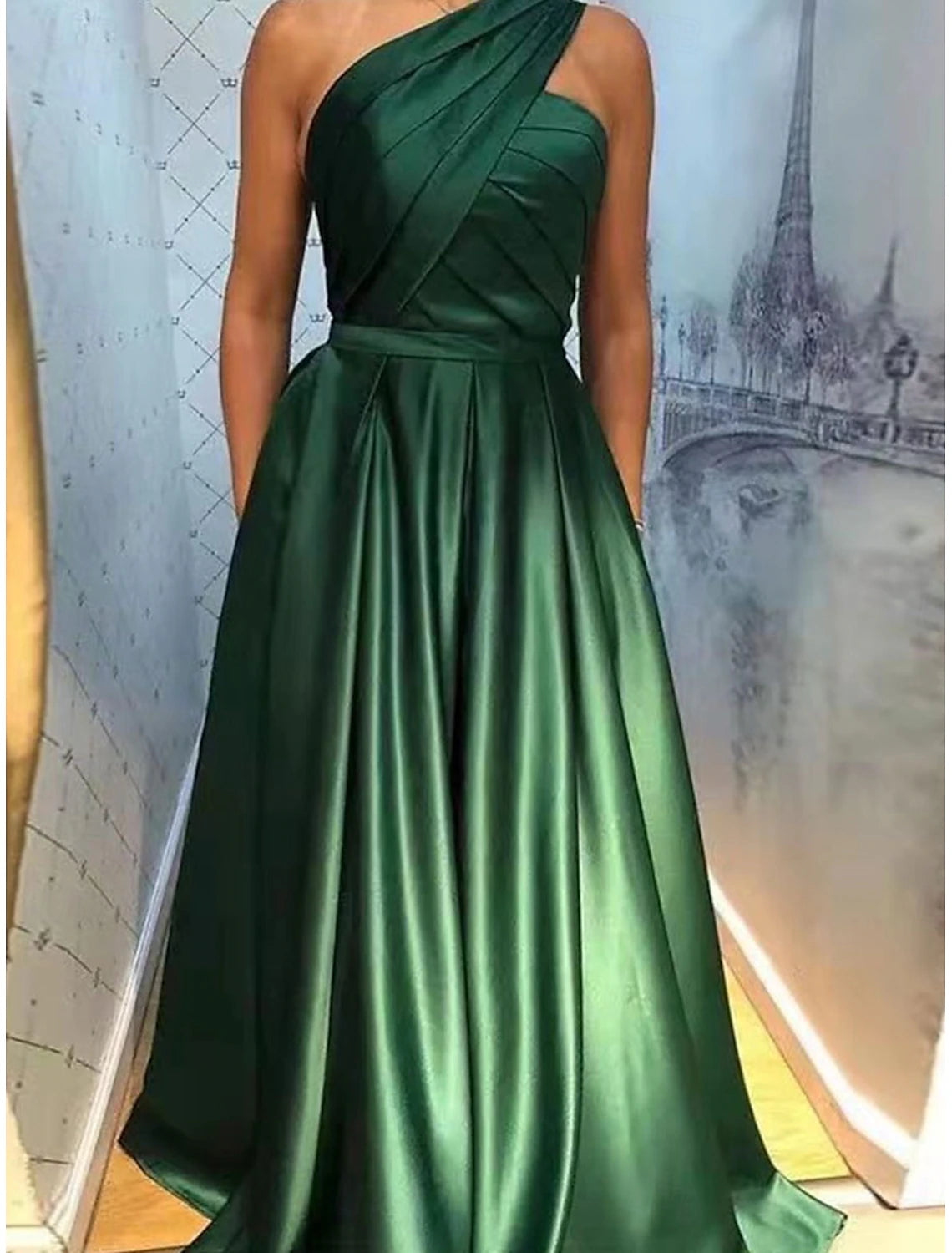 A-Line Quinceanera Dresses Elegant Dress Wedding Wedding Guest Floor Length Sleeveless One Shoulder Chiffon Satin Backless with Pleats