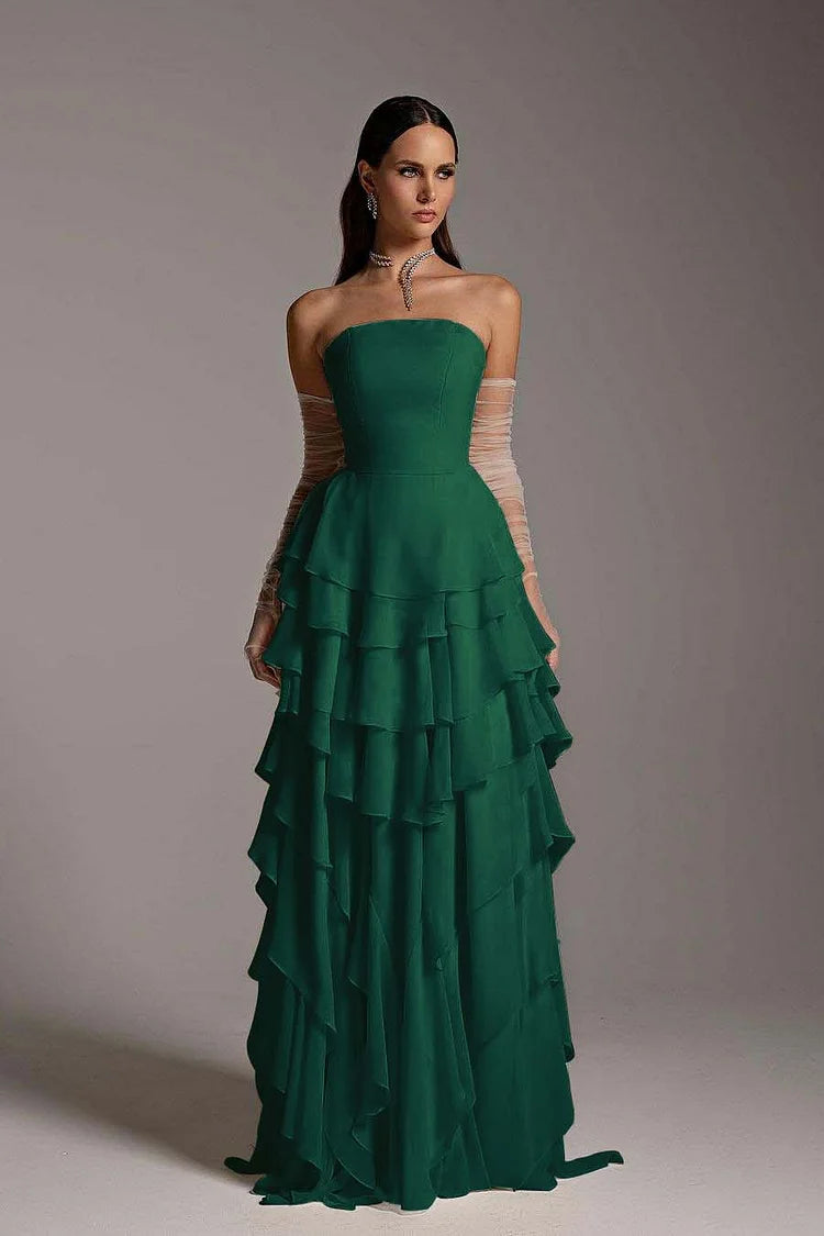 Charming Strapless Sleeveless Ruffles Long Prom Dress With
