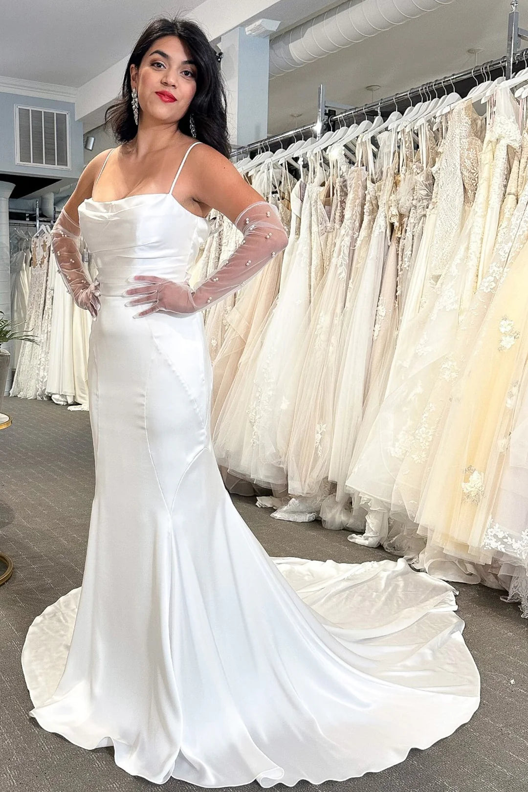White V-Neck Tie-Back Mermaid Long Wedding Dress