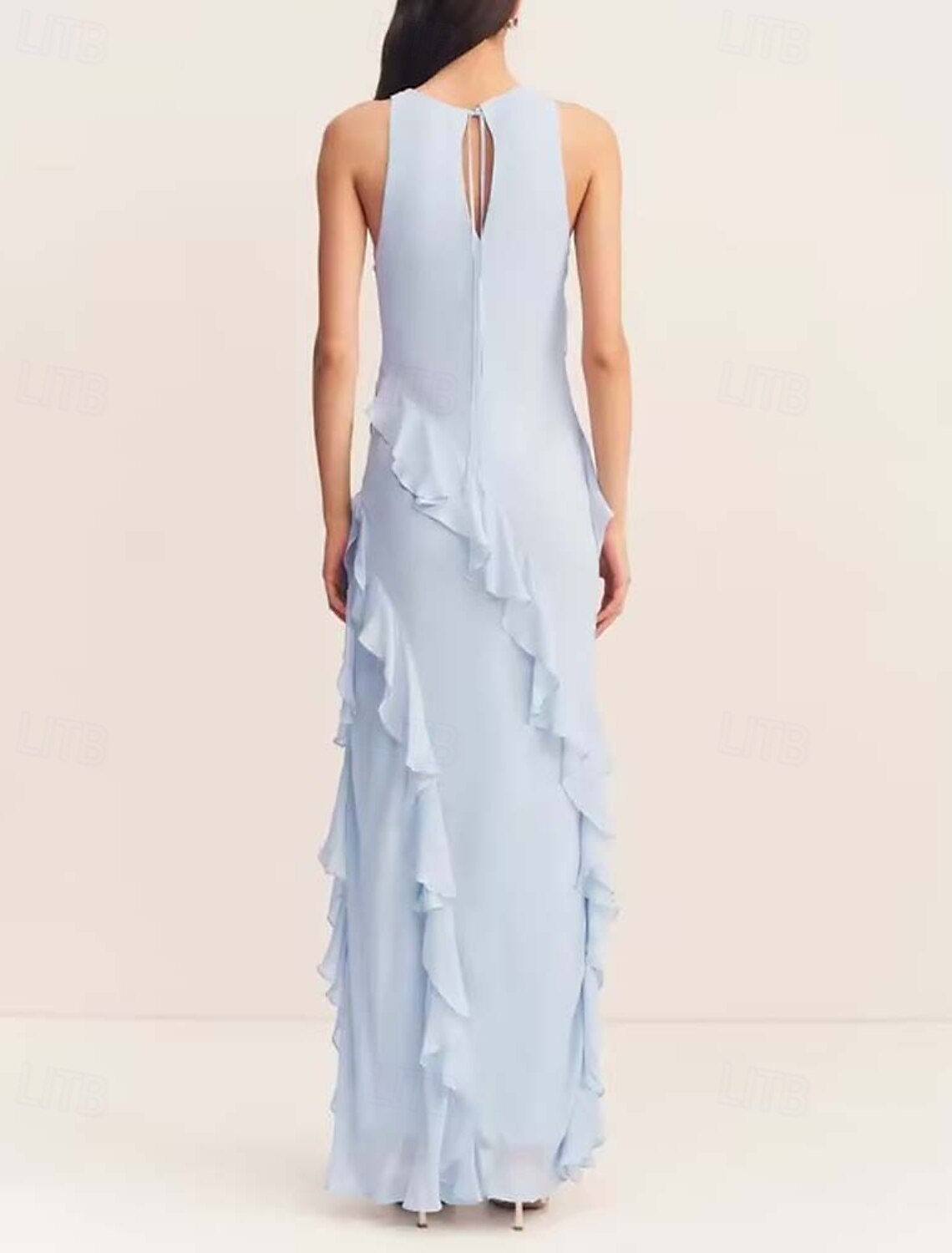 Sheath / Column Evening Gown Elegant Dress Wedding Guest Evening Party Floor Length Sleeveless Crew Neck Belt / Sash Chiffon with Ruffles