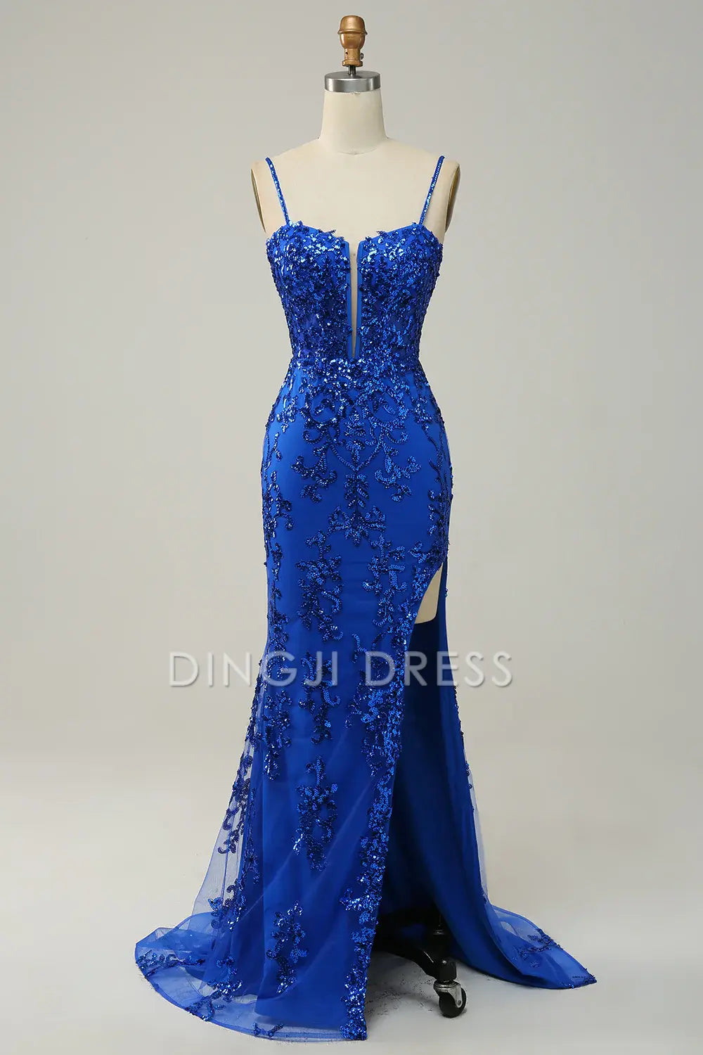 DingJiDress High Quality Dress Evening Dress Exquisite Sheath Spaghetti Straps Side Fork Appliques Sparkle Long Prom Dress