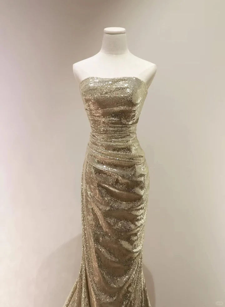 Chic Sequins Mermaid Scoop Long Formal DressGold Long Prom Dress Party Dress