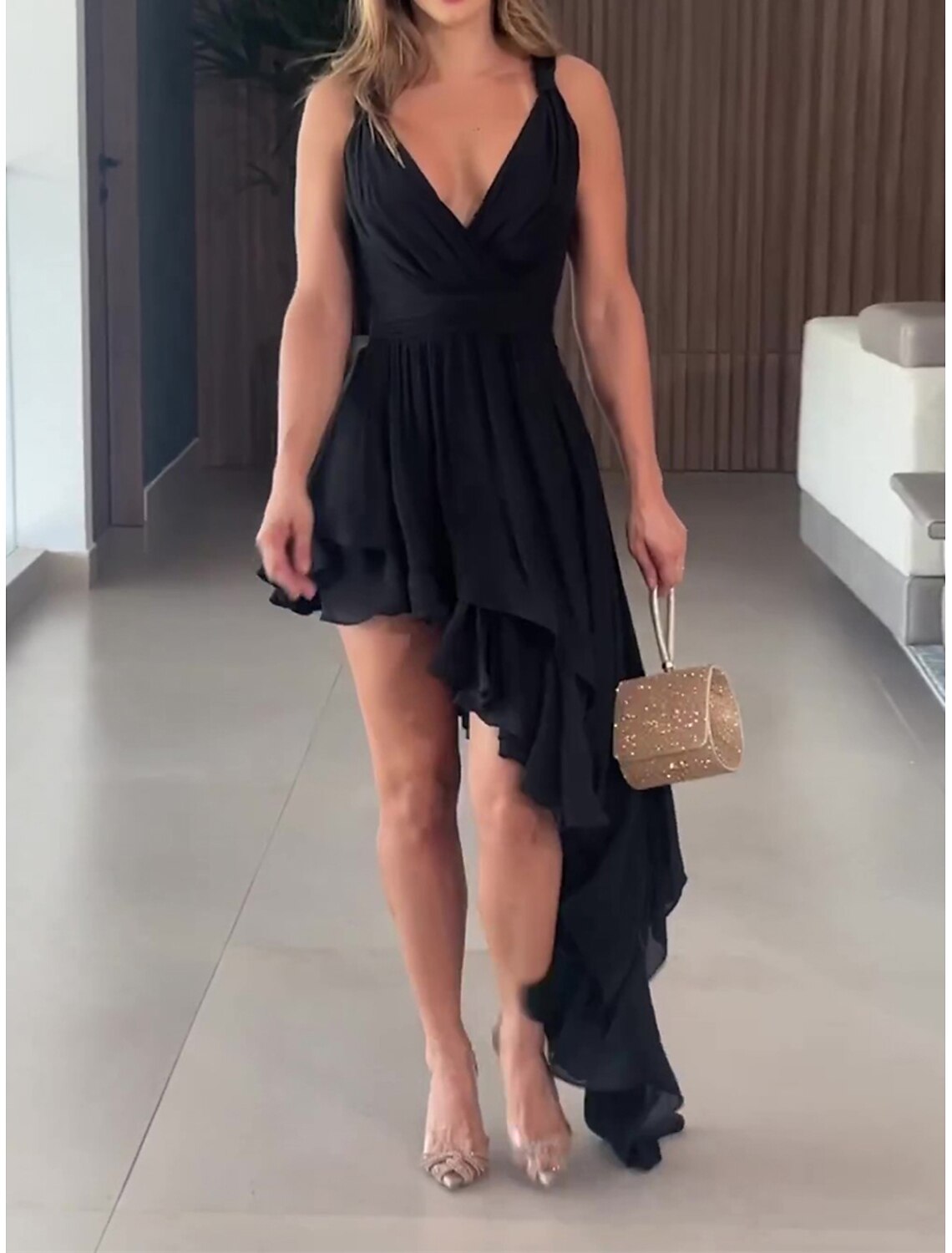 Women's Long Dress Maxi Dress Black Dress Prom Dress Party Dress Wedding Guest Dress Fashion Party Modern Vacation Wedding Guest Special Occasion Regular Fit Pure Color Sleeveless Deep V Black Summer