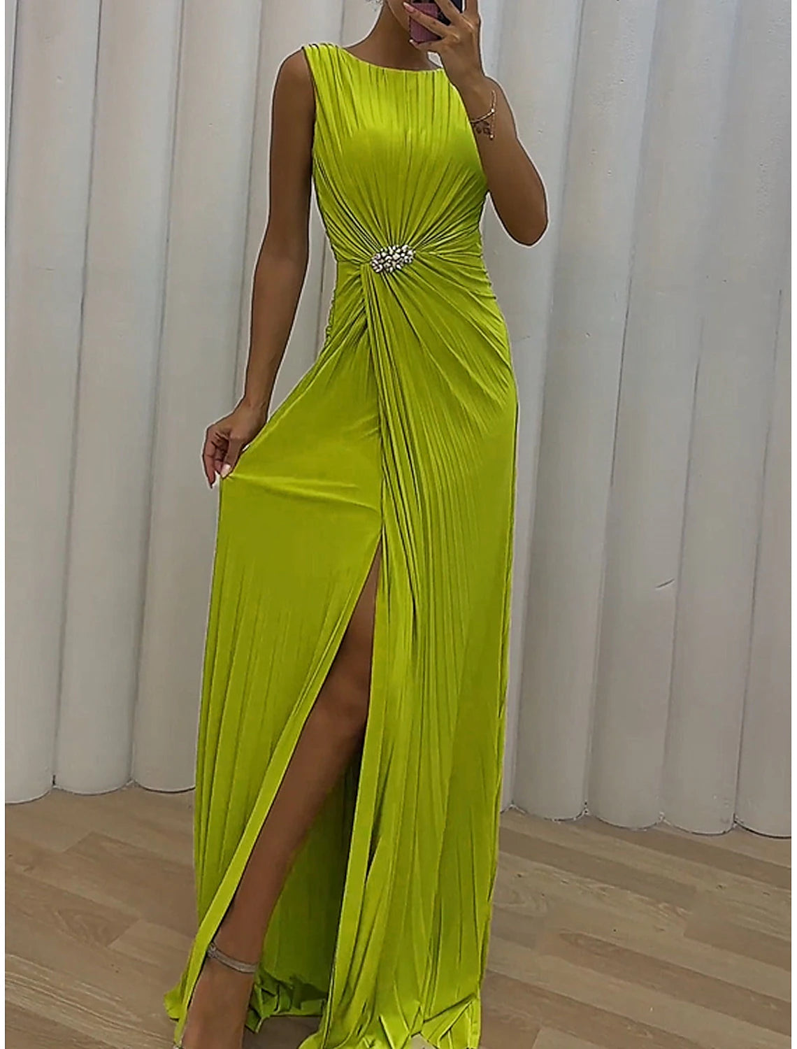 Women's Black Dress Prom Dress Party Dress Split Crew Neck Sleeveless Wedding Guest Special Occasion Green Spring Fall