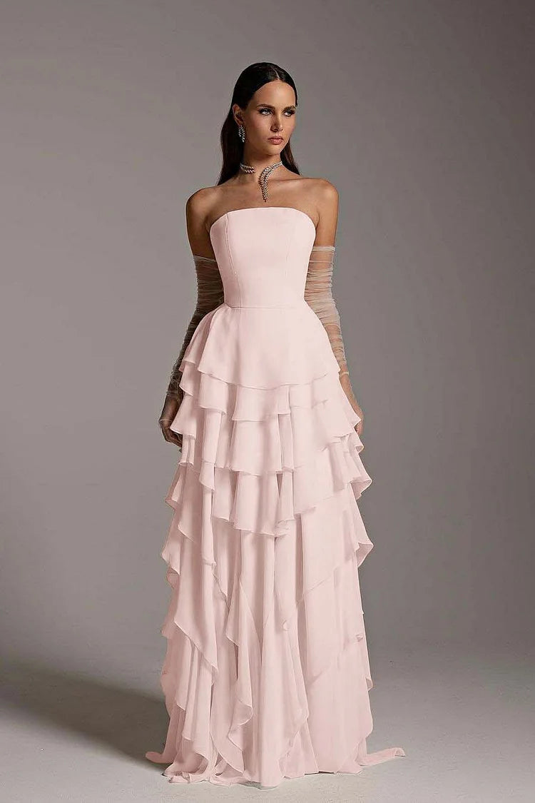 Charming Strapless Sleeveless Ruffles Long Prom Dress With