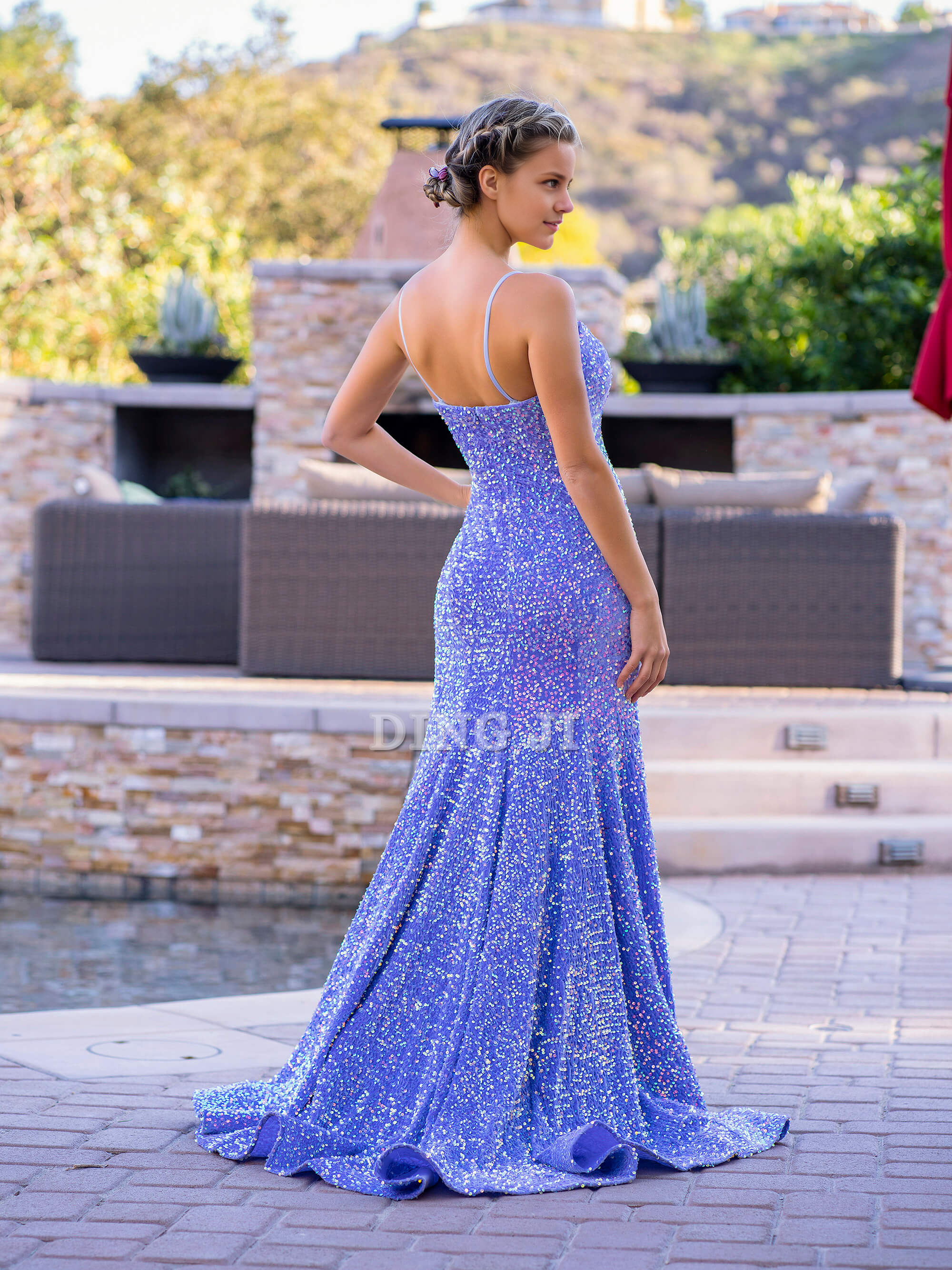 DingJiDress Sparkle Charming Evening Dress Mermaid Cultivate oneself Spaghetti Straps Sweetheart Sequin Sweep Train Formal Wear Dresses Wedding Guest Dresses