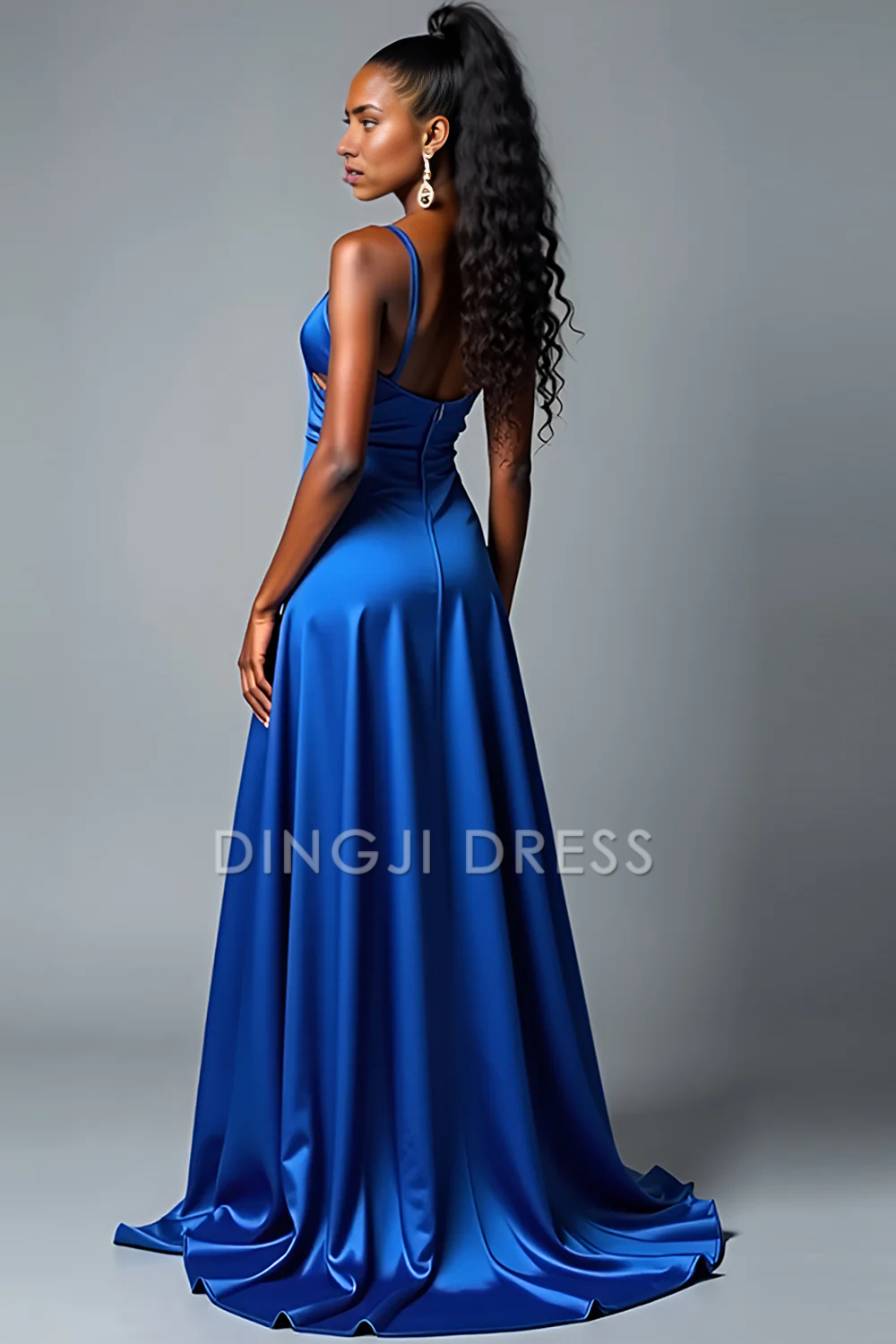 DingJiDress High Quality Dress Elegant A Line V Neck Spaghetti Strap Charming Long With Slit Prom Dress