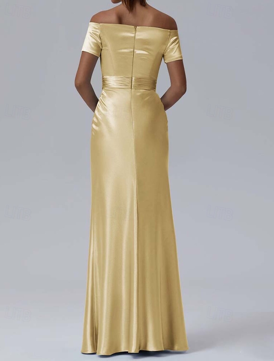 Sheath Column Evening Gown Elegant Dress Formal Performance Floor Length Short Sleeve Off Shoulder Glossy Satin