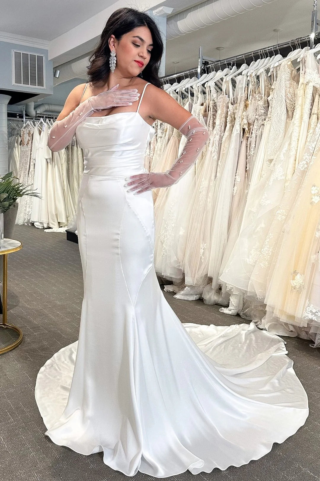 White V-Neck Tie-Back Mermaid Long Wedding Dress