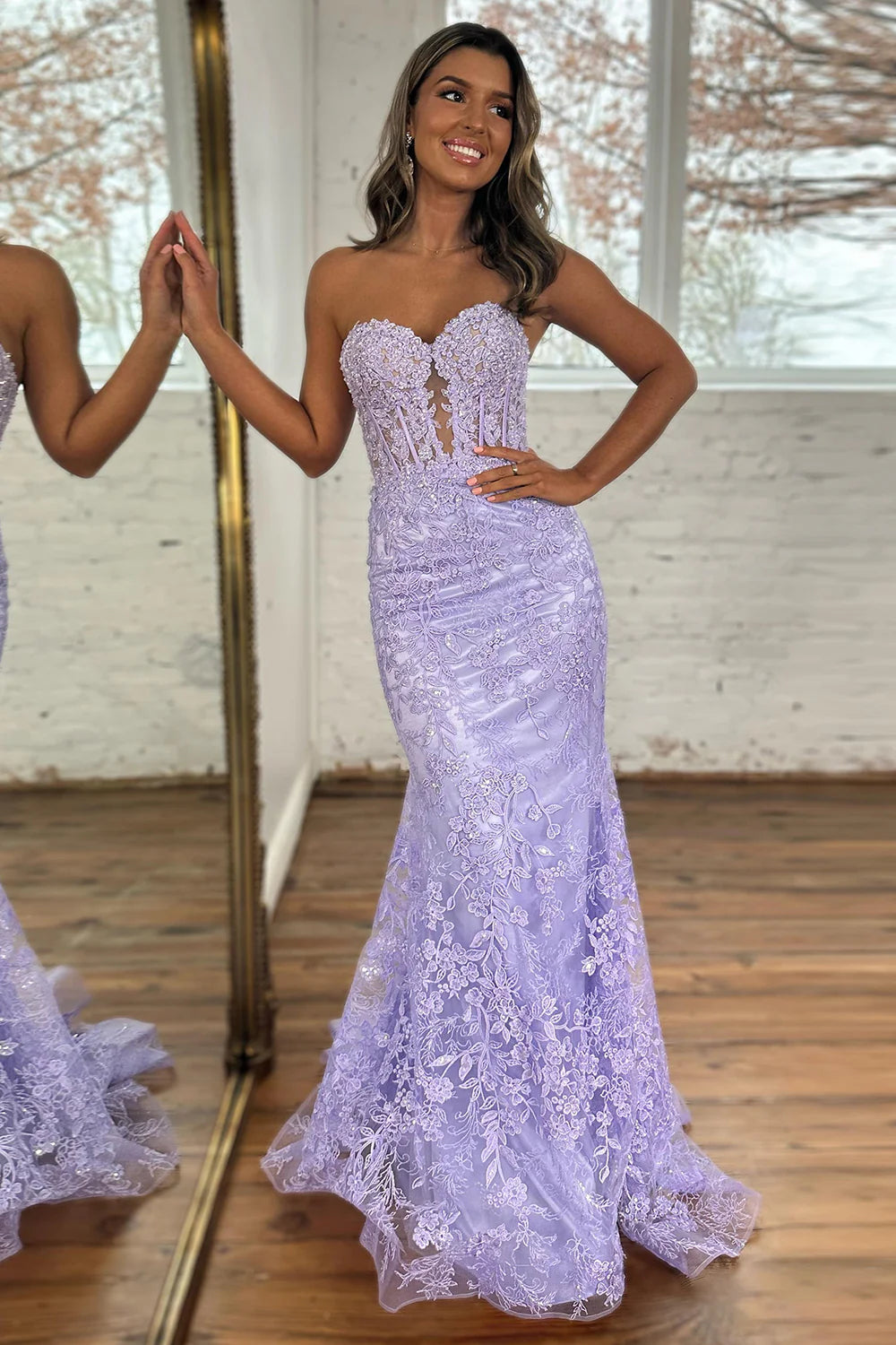 Light blue long mermaid strapless applique ball dress