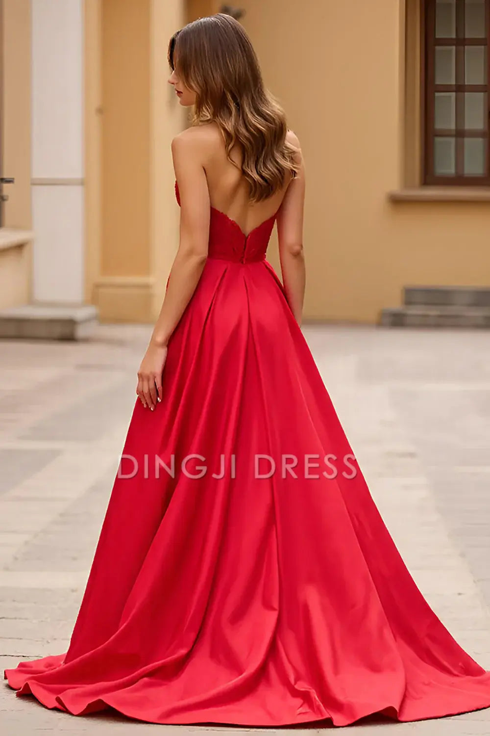DingJiDress High Quality Dress Elegant A Line Strapless Sweetheart Backless With Slit Long Prom Dress