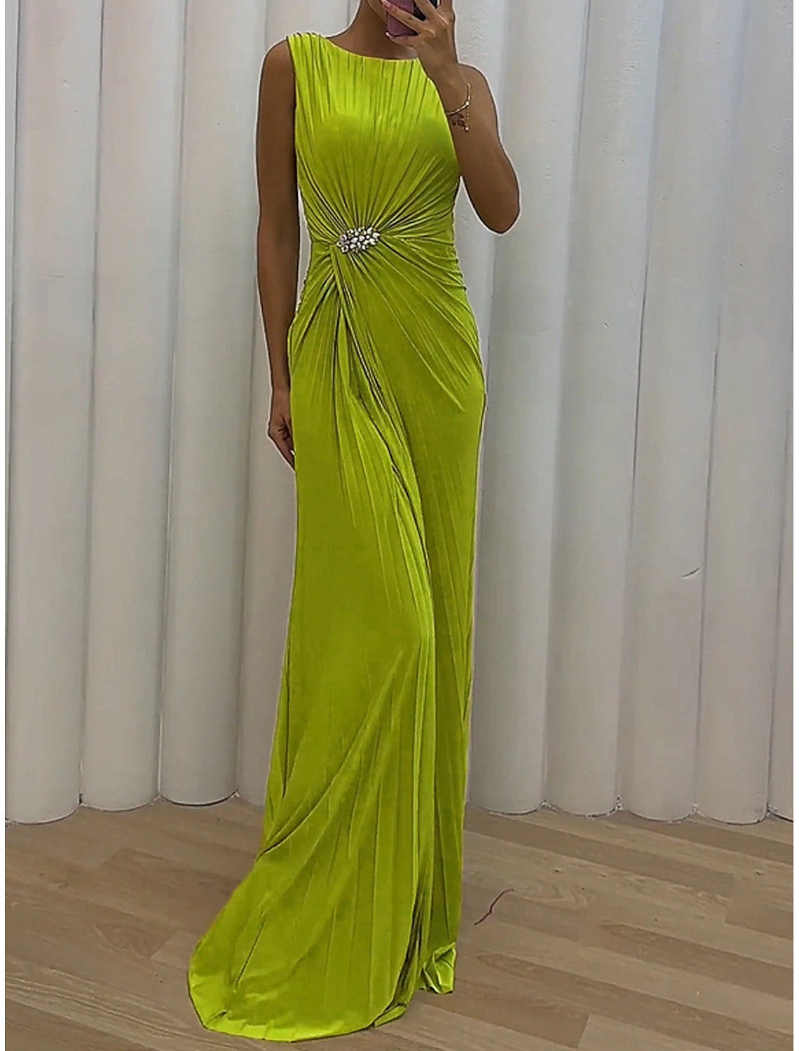 Women's Black Dress Prom Dress Party Dress Split Crew Neck Sleeveless Wedding Guest Special Occasion Green Spring Fall